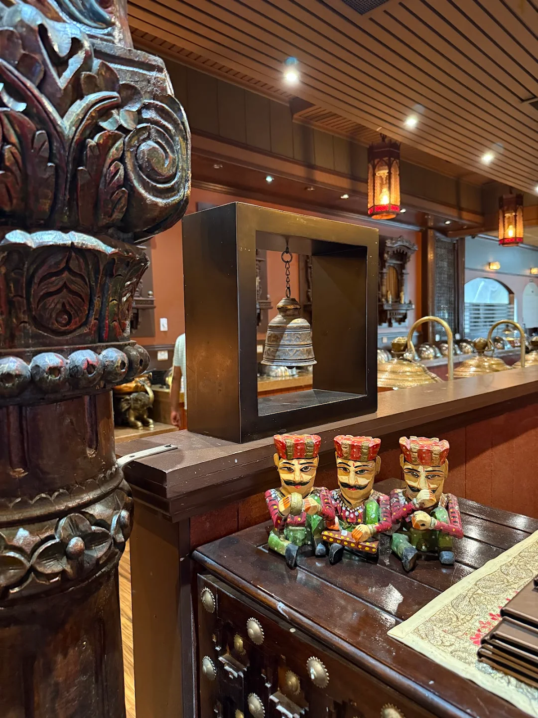 Hand-carved Indian décor and pillars at New Asian Village West Edmonton